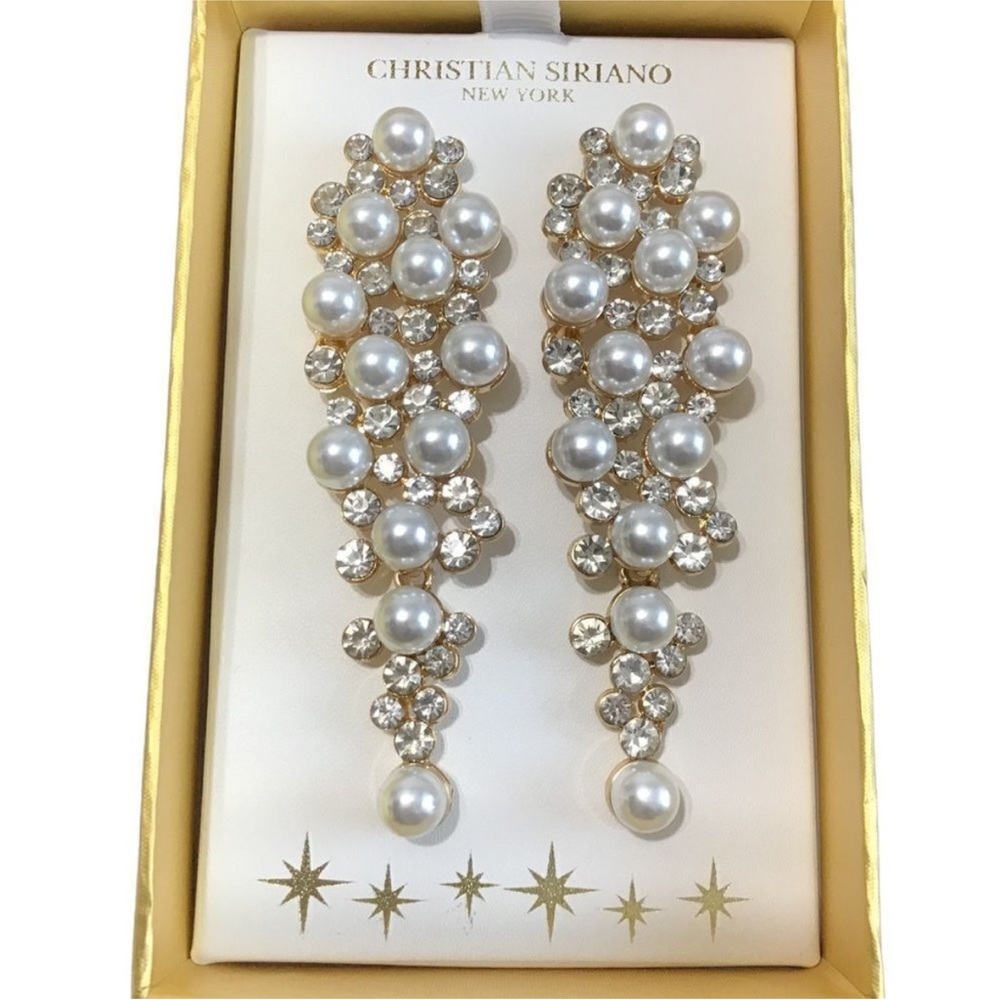 Christian Siriano | New York/ Pearl Chandelier Style Gold Earrings - Picture 3 of 9